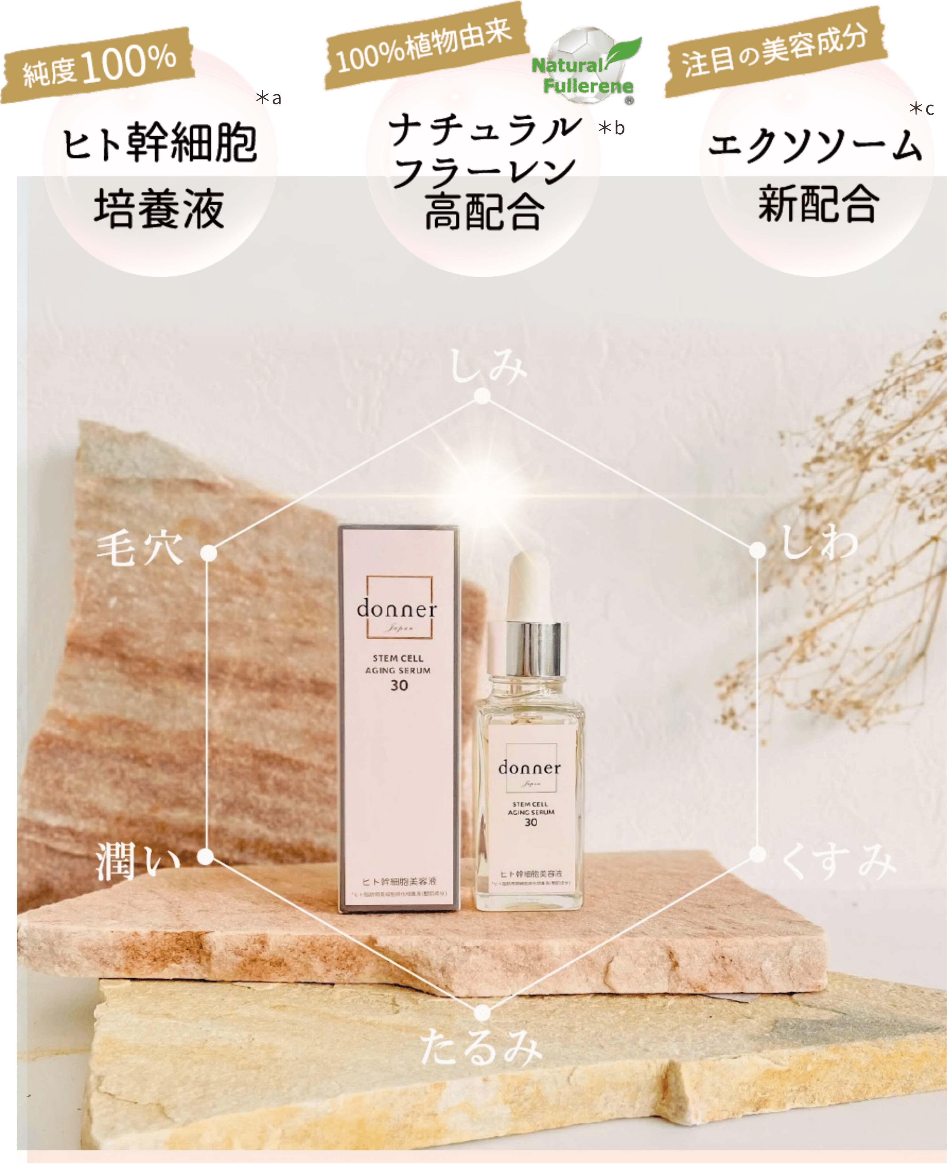 純度100％ヒト幹細胞培養液　100％植物由来ナチュラルフラーレン高配合　注目の美容成分エクッソソーム新配合